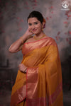 Narmaa - Mustard Yellow Zari Tissue With Pink Selvedge And Gold Zari Chatai Border