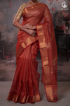 Narmaa - Festive Red Gold Tissue Checks Tissue Silk Cotton Saree With Gold Zari Lehar Border