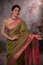 Narmaa - Green Tissue With Zari Meena Butas Silk Cotton Saree-Rutambhara-RUTAMBHARA