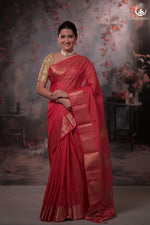 Narmaa - Rani Pink Zari Tissue With Deep Pink Selvedge And Gold Zari Chatai Border-Rutambhara-RUTAMBHARA