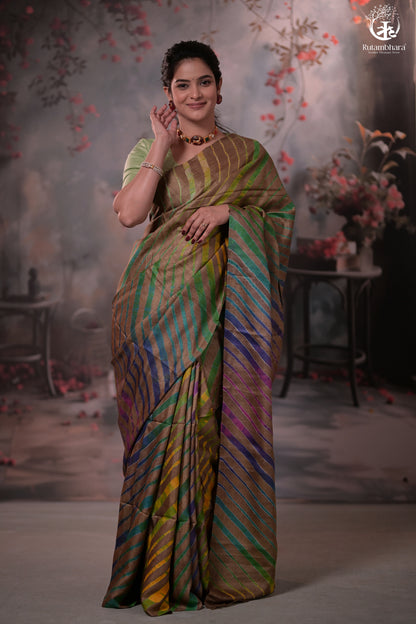 Dhanak - Light Brown Leheriya Saree In Tussar Silk-Rutambhara-RUTAMBHARA
