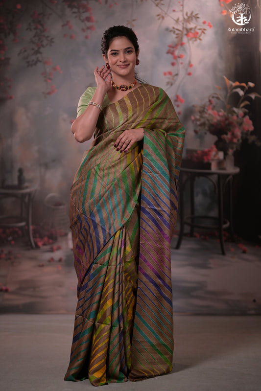 Dhanak - Light Brown Leheriya Saree In Tussar Silk
