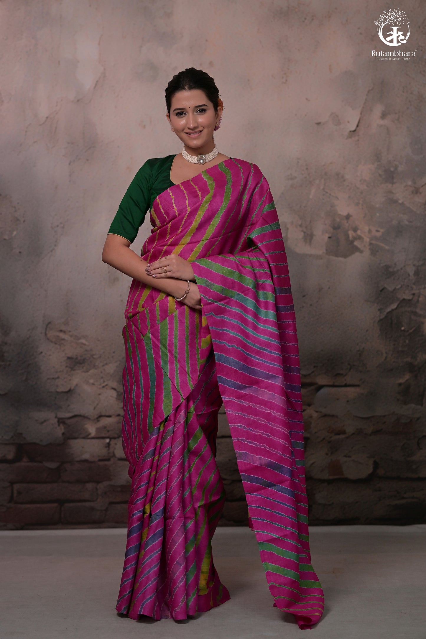Dhanak - Magenta Pink Leheriya Saree In Tussar Silk