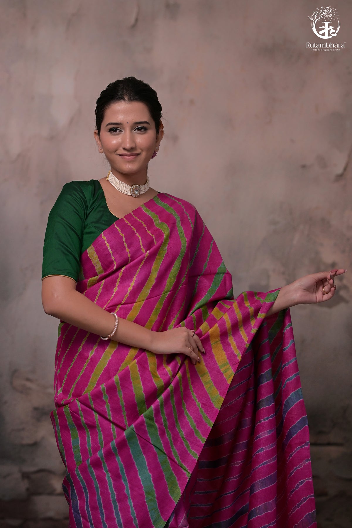 Dhanak - Magenta Pink Leheriya Saree In Tussar Silk
