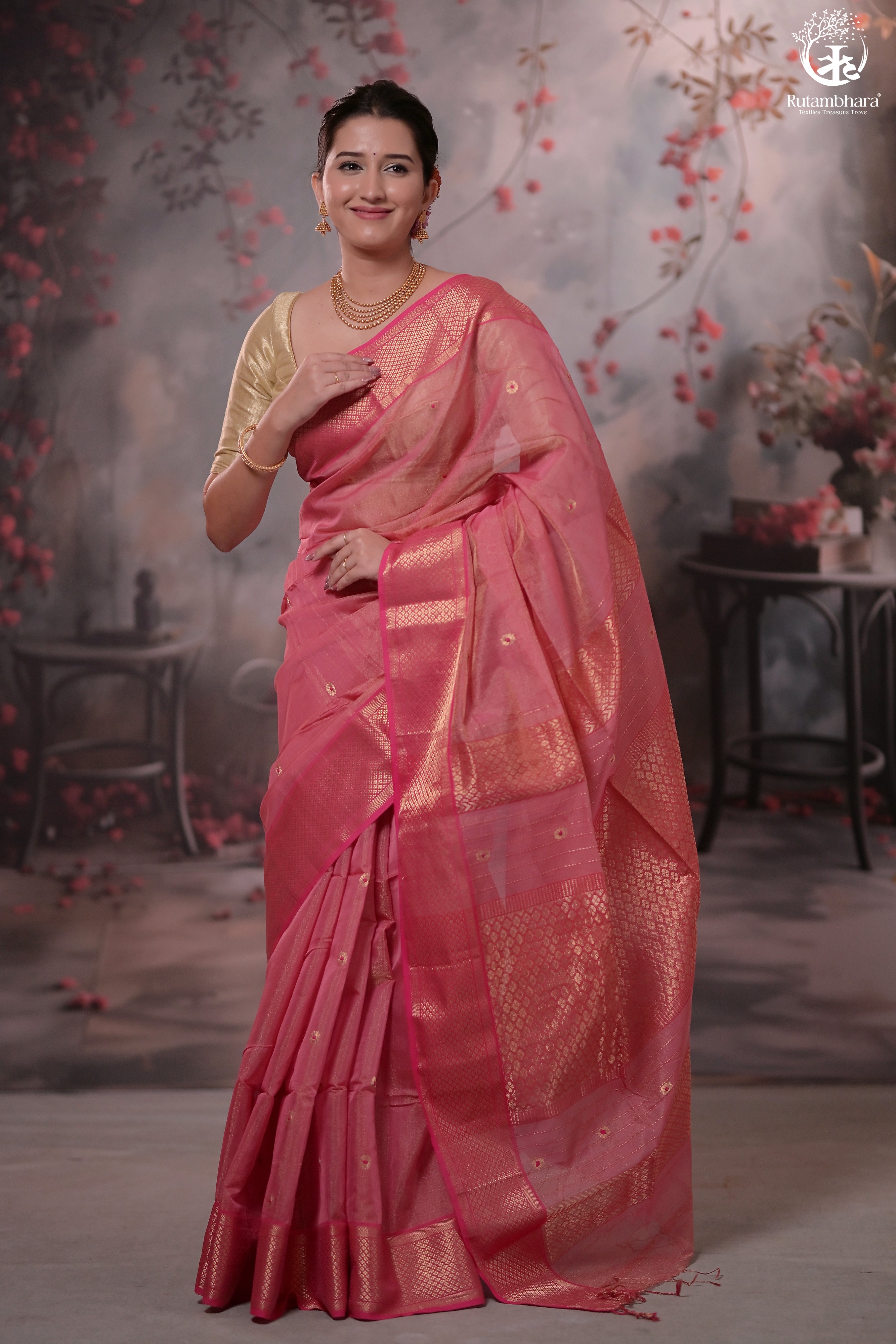Narmaa - Pink Tissue With Zari Meena Butas Silk Cotton Saree