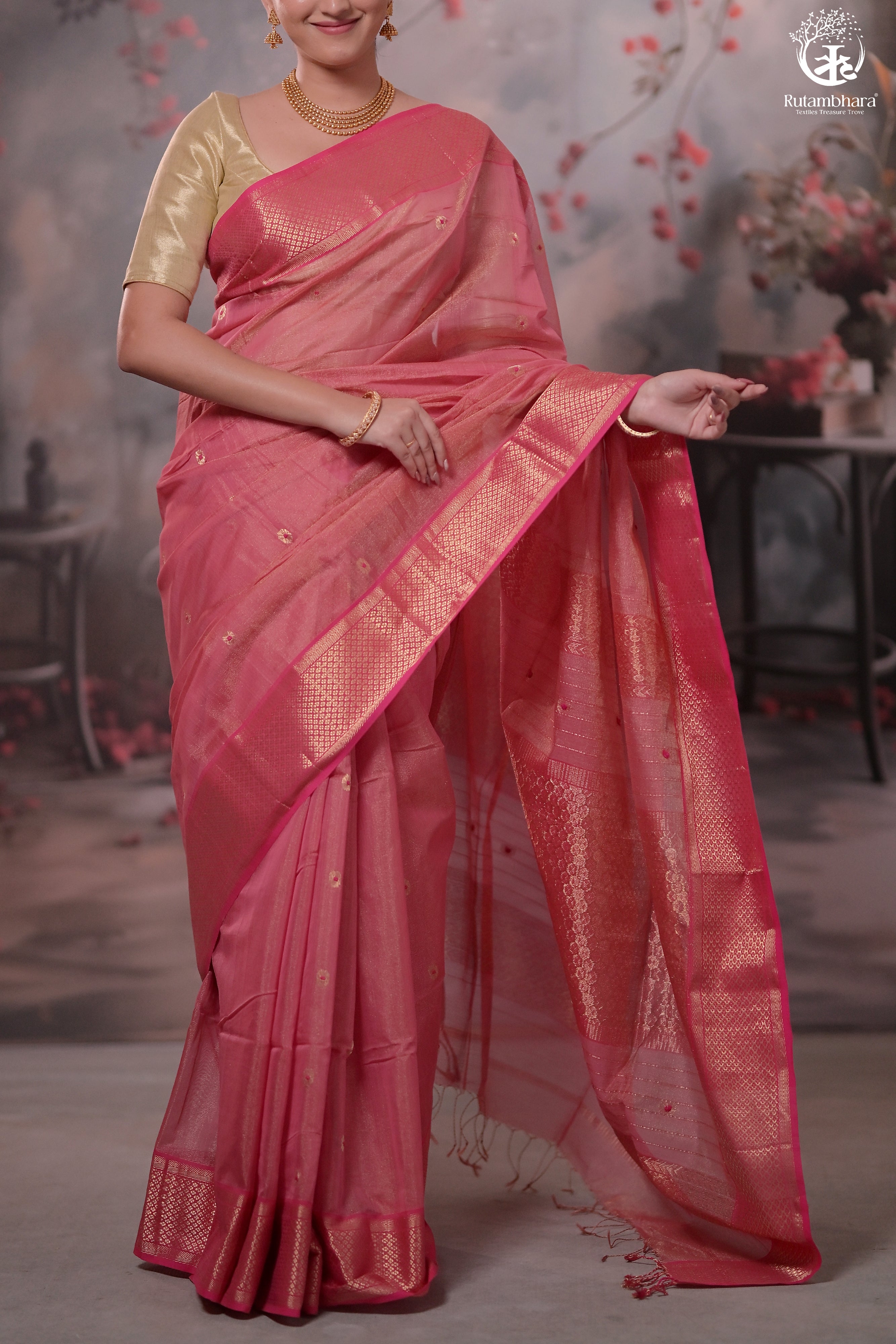 Narmaa - Pink Tissue With Zari Meena Butas Silk Cotton Saree
