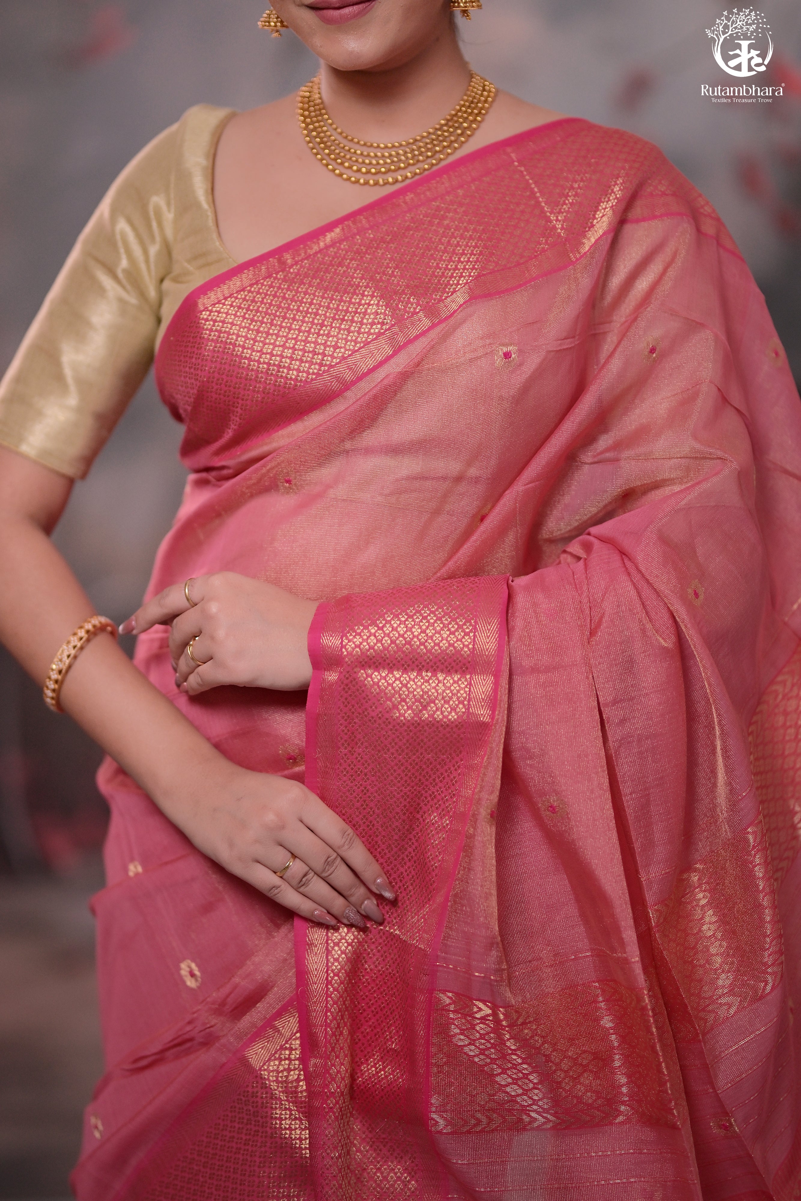 Narmaa - Pink Tissue With Zari Meena Butas Silk Cotton Saree