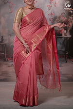 Narmaa - Light Pink Zari Tissue With Pink Selvedge And Gold Zari Chatai Border-Rutambhara-RUTAMBHARA