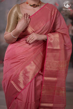 Narmaa - Light Pink Zari Tissue With Pink Selvedge And Gold Zari Chatai Border-Rutambhara-RUTAMBHARA