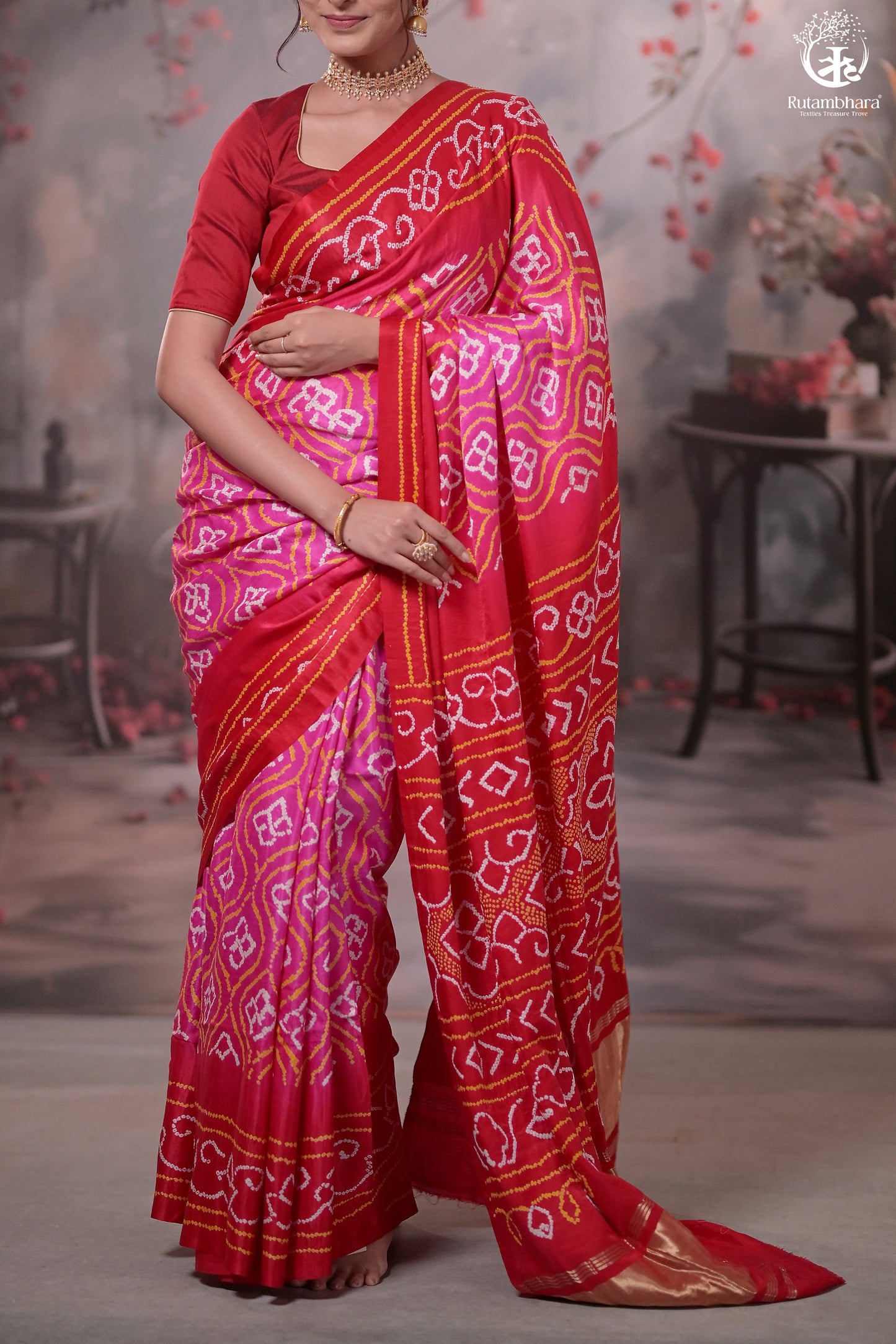 Pink Handcrafted Bandhani Gajji Silk Saree