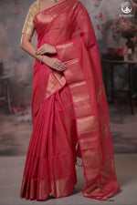 Narmaa - Rani Pink Zari Tissue With Deep Pink Selvedge And Gold Zari Chatai Border-Rutambhara-RUTAMBHARA
