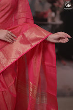 Narmaa - Rani Pink Zari Tissue With Deep Pink Selvedge And Gold Zari Chatai Border-Rutambhara-RUTAMBHARA