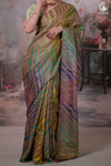Dhanak - Light Brown Leheriya Saree In Tussar Silk