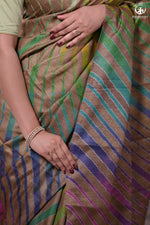Dhanak - Light Brown Leheriya Saree In Tussar Silk-Rutambhara-RUTAMBHARA