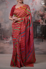 Dhanak - Red Leheriya Saree In Tussar Silk-Rutambhara-RUTAMBHARA
