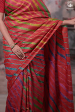 Dhanak - Red Leheriya Saree In Tussar Silk-Rutambhara-RUTAMBHARA