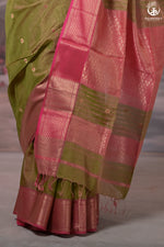 Narmaa - Green Tissue With Zari Meena Butas Silk Cotton Saree-Rutambhara-RUTAMBHARA