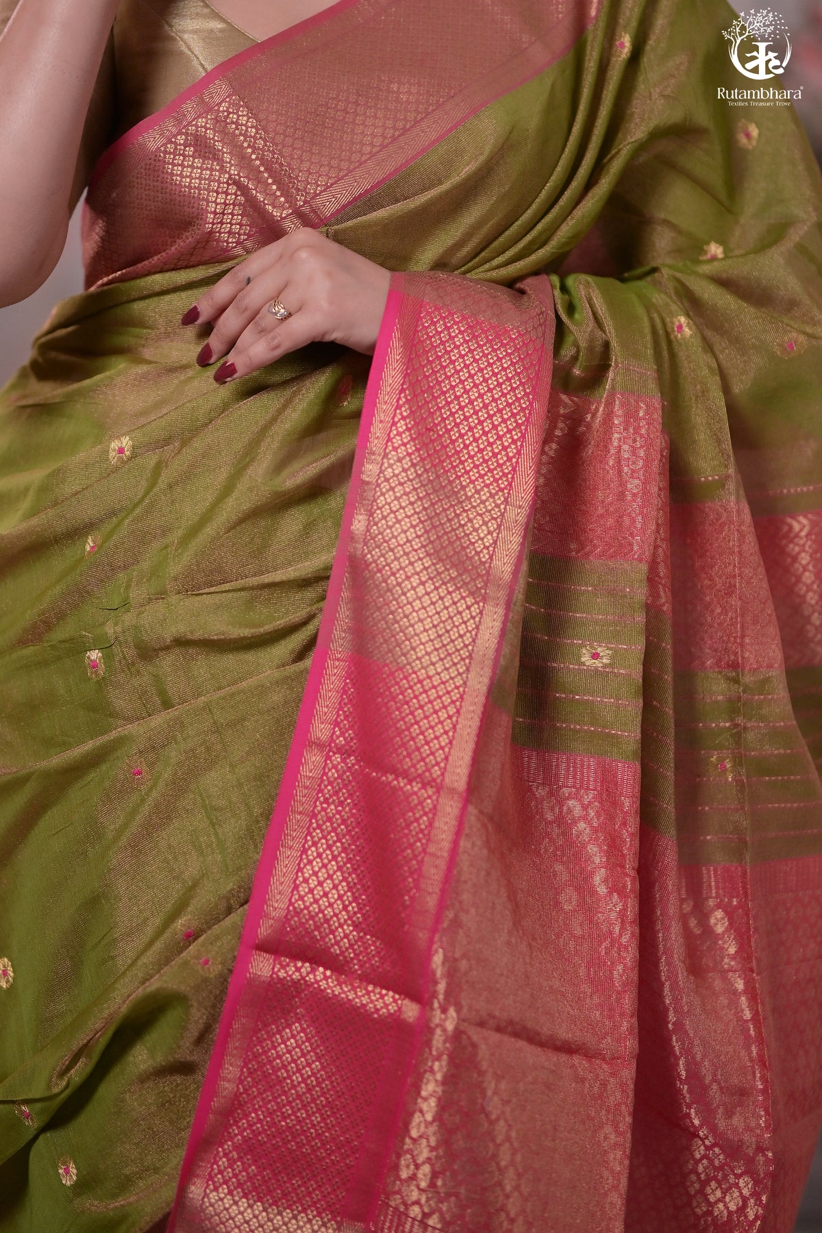Narmaa - Green Tissue With Zari Meena Butas Silk Cotton Saree