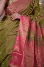 Narmaa - Green Tissue With Zari Meena Butas Silk Cotton Saree-Rutambhara-RUTAMBHARA