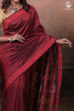 Nuktaa - Red Maroon Exquisite Handwoven Tangaliya Saree With Red Selvedge And Elaborate Pallu-Rutambhara-RUTAMBHARA