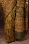 Ushraa - Yellow And Olive Handcrafted Ajrakh Saree In Pure Silk