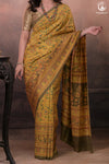 Ushraa - Yellow And Olive Handcrafted Ajrakh Saree In Pure Silk