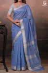 Narmaa - Powder Blue With Small Silver Chatai Border Silk Cotton Saree