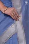 Narmaa - Powder Blue With Small Silver Chatai Border Silk Cotton Saree