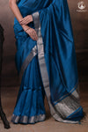 Bhadra - Indigo Blue Plain Handwoven Silk Saree With Silver Zari Border