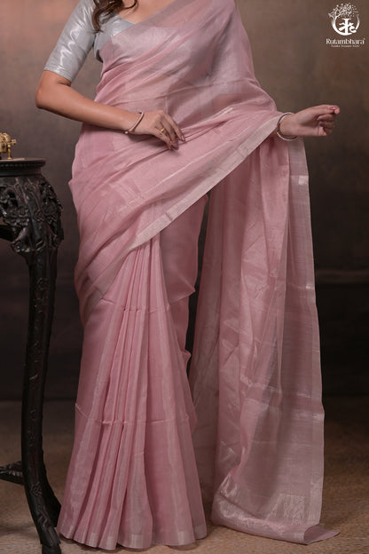 Swarvi - Elegance in Every Thread – Two Taar Chanderi Tissue Saree in Pastel Pink-RUTAMBHARA -RUTAMBHARA