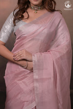 Swarvi - Elegance in Every Thread – Two Taar Chanderi Tissue Saree in Pastel Pink-RUTAMBHARA -RUTAMBHARA