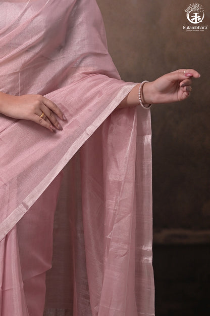 Swarvi - Elegance in Every Thread – Two Taar Chanderi Tissue Saree in Pastel Pink-RUTAMBHARA -RUTAMBHARA
