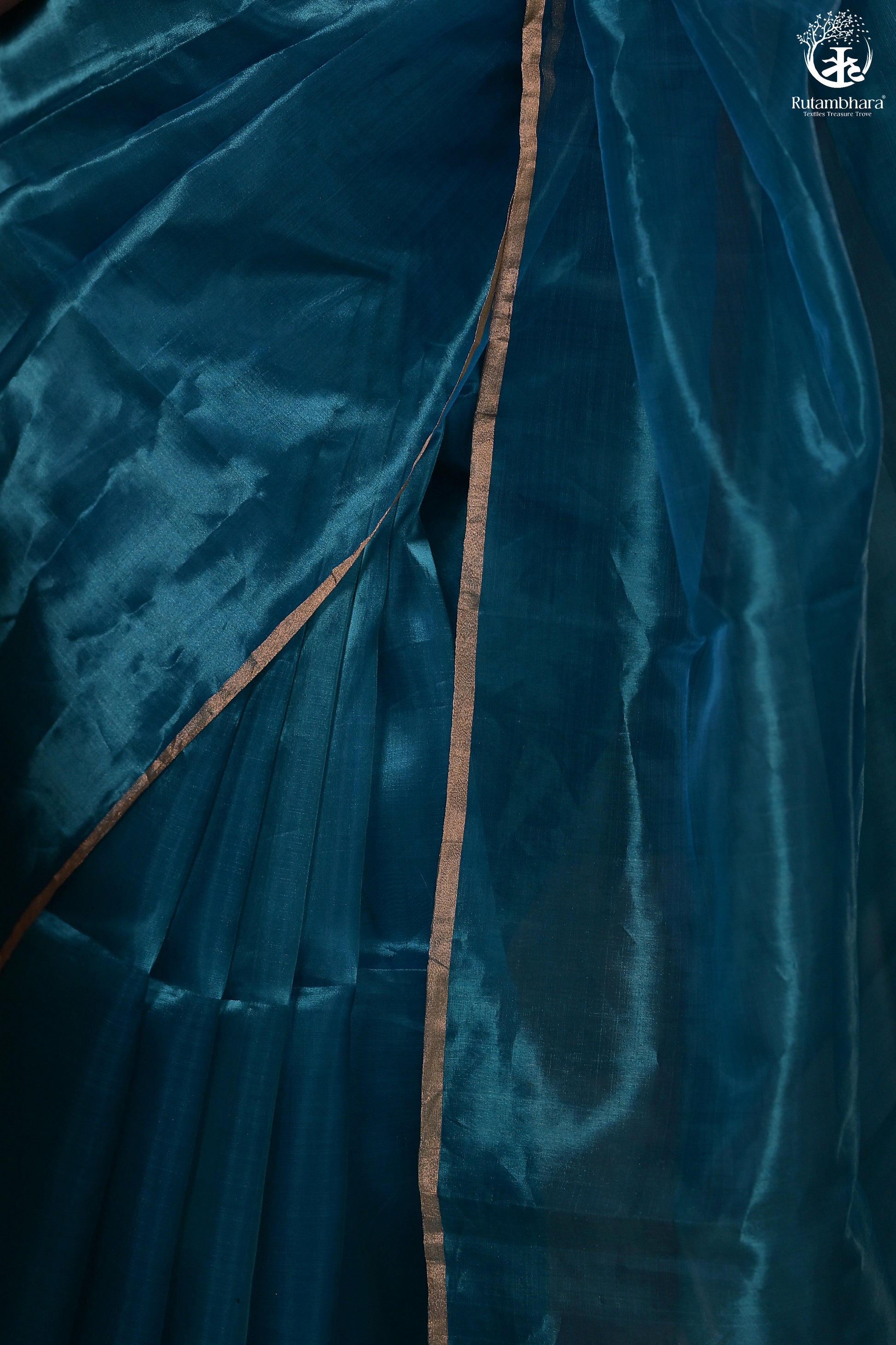 Swarvi - Lustrous Blue Handwoven Chanderi Silk Tissue Saree-RUTAMBHARA-RUTAMBHARA