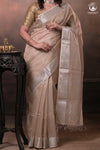 Narmaa - Silver Tissue Checks Mocha Beige With Silver Lehar Border Saree