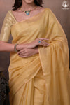 Swarvi - Handwoven Chanderi Half Tissue Saree in Soft Yellow with Zari