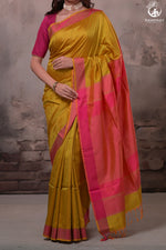 Narmaa - Orange Shot Pink (Green) With Rani Pink Resham Lehar Border-Rutambhara-RUTAMBHARA