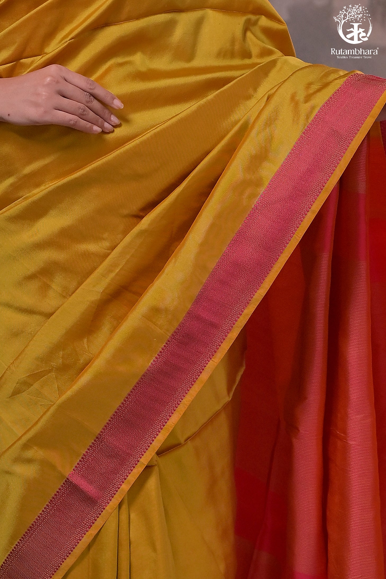 Narmaa - Orange Shot Pink (Green) With Rani Pink Resham Lehar Border-Rutambhara-RUTAMBHARA