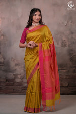 Narmaa - Orange Shot Pink (Green) With Rani Pink Resham Lehar Border-Rutambhara-RUTAMBHARA