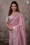BHADRA - PASTEL MAUVE PLAIN HANDWOVEN SILK SAREE WITH SILVER ZARI BORDER
