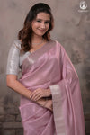 BHADRA - PASTEL MAUVE PLAIN HANDWOVEN SILK SAREE WITH SILVER ZARI BORDER
