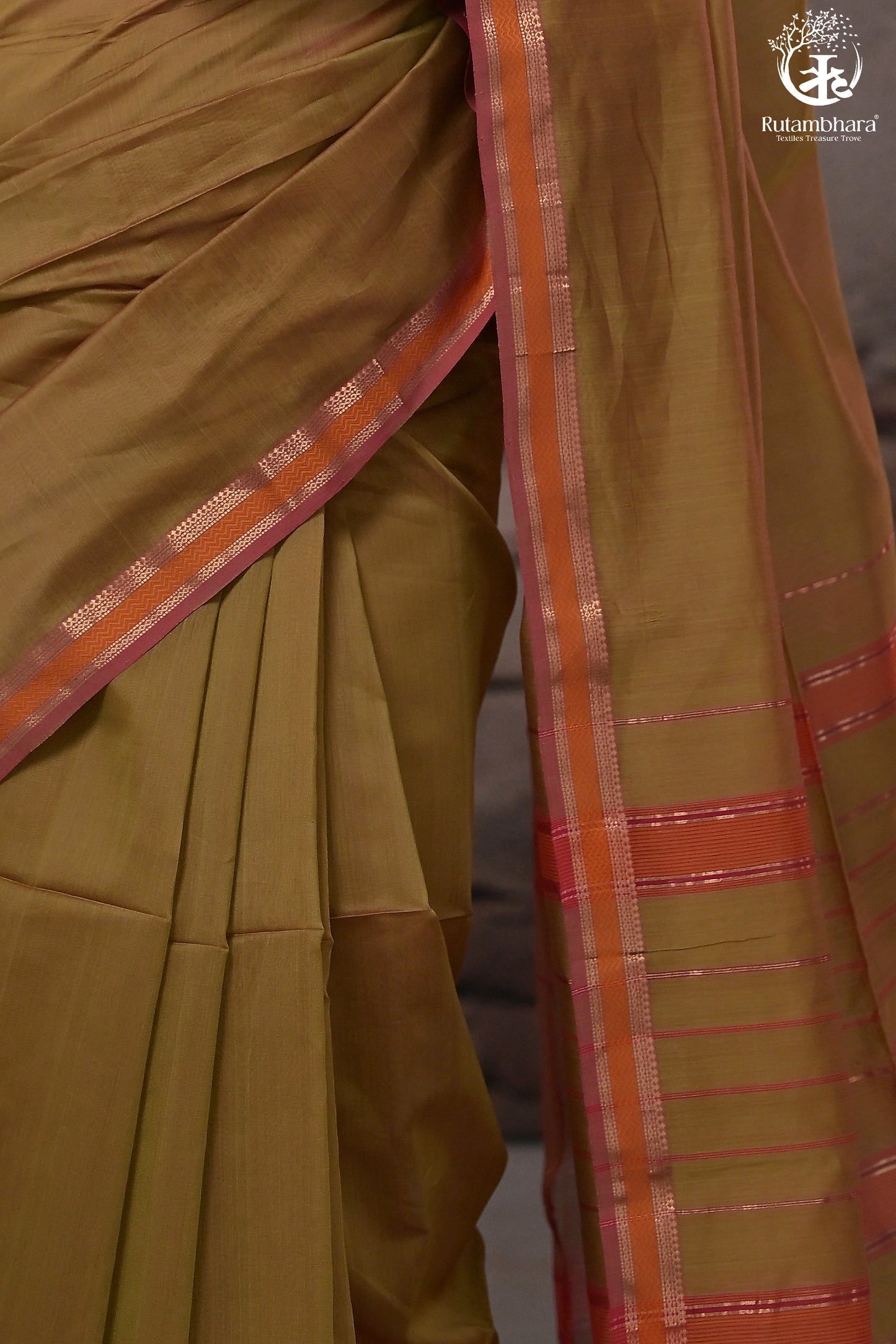 Narmaa - Mehendi Green With Small Lehar Border Silk Cotton Saree