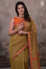 Narmaa - Mehendi Green With Small Lehar Border Silk Cotton Saree-Rutambhara-RUTAMBHARA