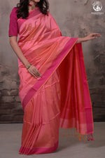 Narmaa - Orange Shot Pink (Peachish Pink) With Rani Pink Resham Lehar Border-Rutambhara-RUTAMBHARA