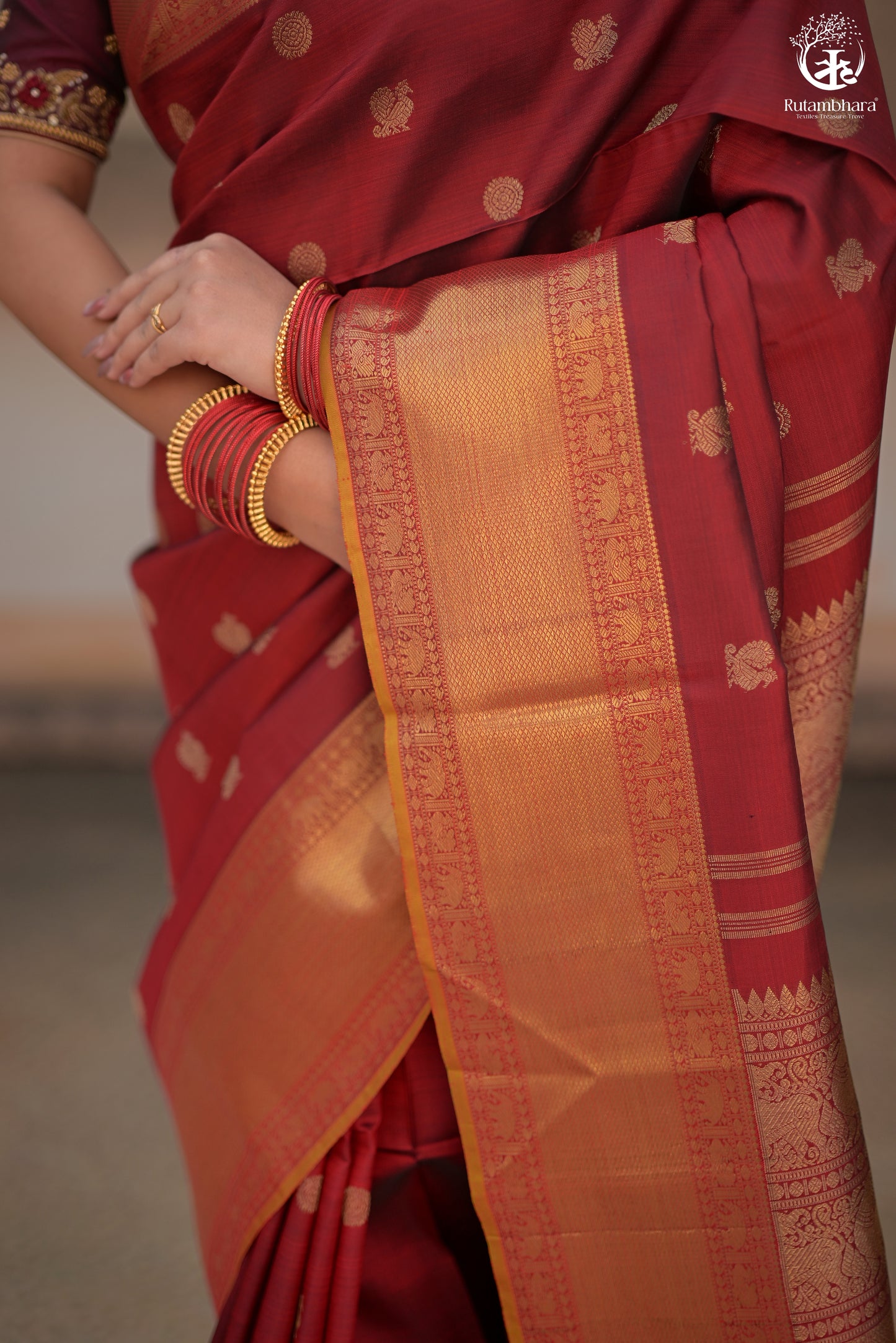 Eevara Reddish Maroon Kancheevaram Heirloom Silk Saree