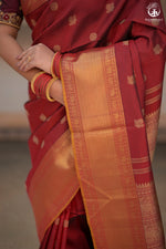 Eevara Reddish Maroon Kancheevaram Heirloom Silk Saree-Rutambhara-Brown-RUTAMBHARA