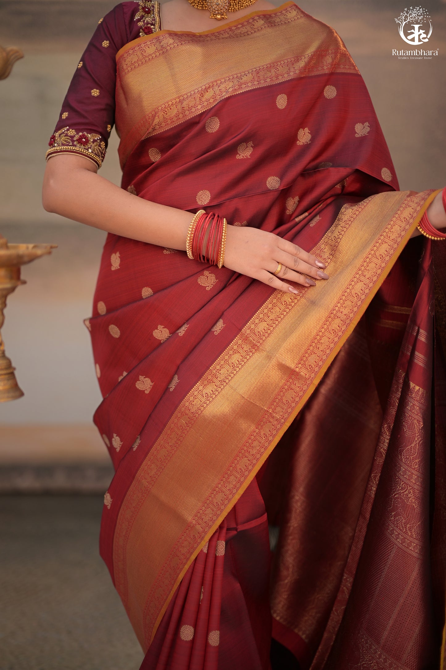 Eevara Reddish Maroon Kancheevaram Heirloom Silk Saree