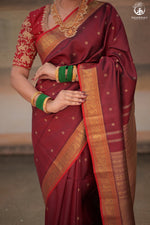 Eevara Burgundy Maroon Kancheevaram Heirloom Silk Saree-Rutambhara-Brown-RUTAMBHARA