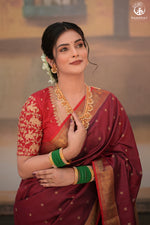Eevara Burgundy Maroon Kancheevaram Heirloom Silk Saree-Rutambhara-Brown-RUTAMBHARA