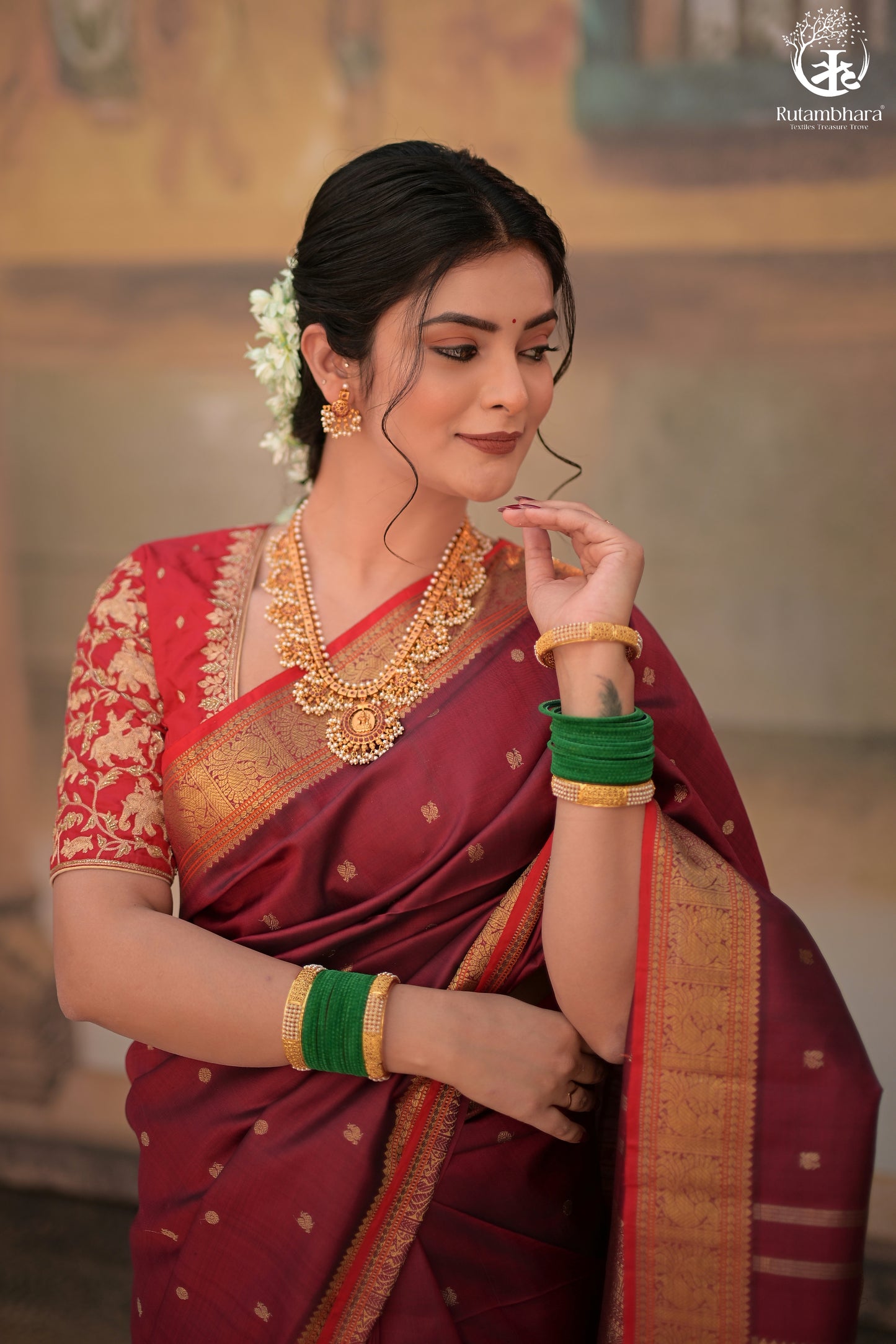 Eevara Burgundy Maroon Kancheevaram Heirloom Silk Saree