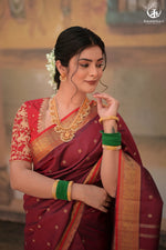 Eevara Burgundy Maroon Kancheevaram Heirloom Silk Saree-Rutambhara-Brown-RUTAMBHARA